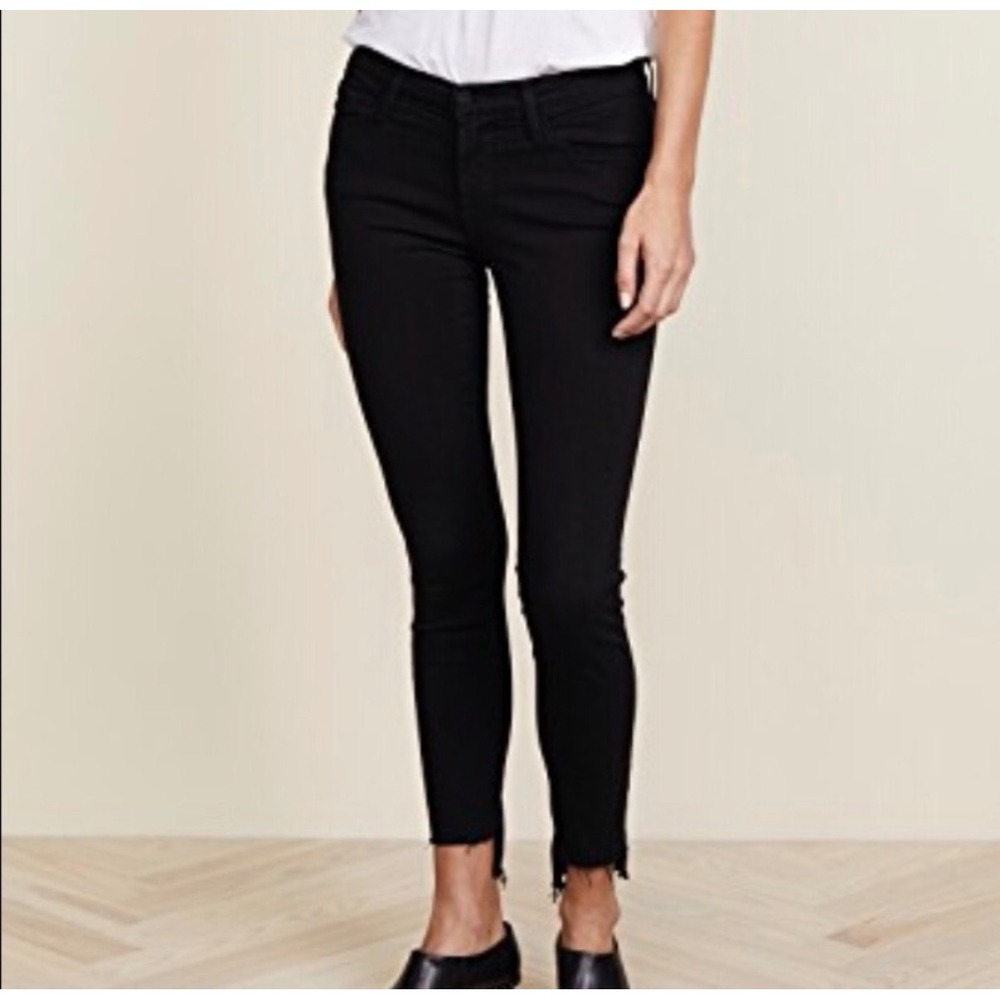 FRAME Le Skinny de Jeanne Jeans Women 27 Black Staggered Raw Hem Edgy Minimalist